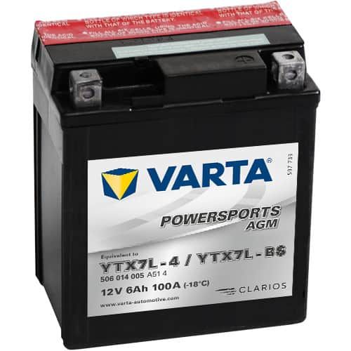 VARTA POWERSPORTS AGM 506 014 005 YTX7L-BS 6AH 100A 12V R+