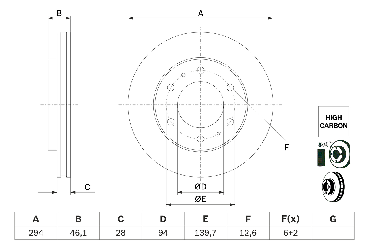 Спирачен диск за MITSUBISHI L200 (бордова) платформа/ шаси (MQ) 2.4 D 4WD (KL1T) – BOSCH 0 986 479 F45