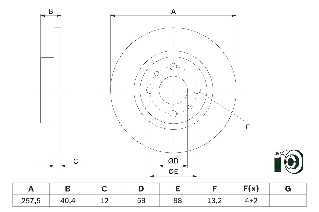 Спирачен диск за FIAT 500 (312_) 0.9 (312AXG1A, 312.AXG11) – BOSCH 0 986 479 E65