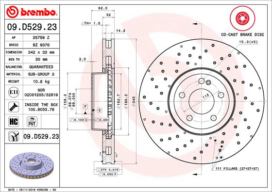 Спирачен диск за MERCEDES-BENZ C-CLASS (W205) C 250 (205.045) – BREMBO 09.D529.23