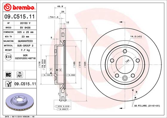 Спирачен диск за LAND ROVER DISCOVERY V (L462) 2.0 Sd4 4x4 – BREMBO 09.C515.11