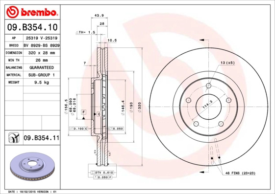 Спирачен диск за NISSAN JUKE (F15) 1.6 DIG-T NISMO RS – BREMBO 09.B354.11